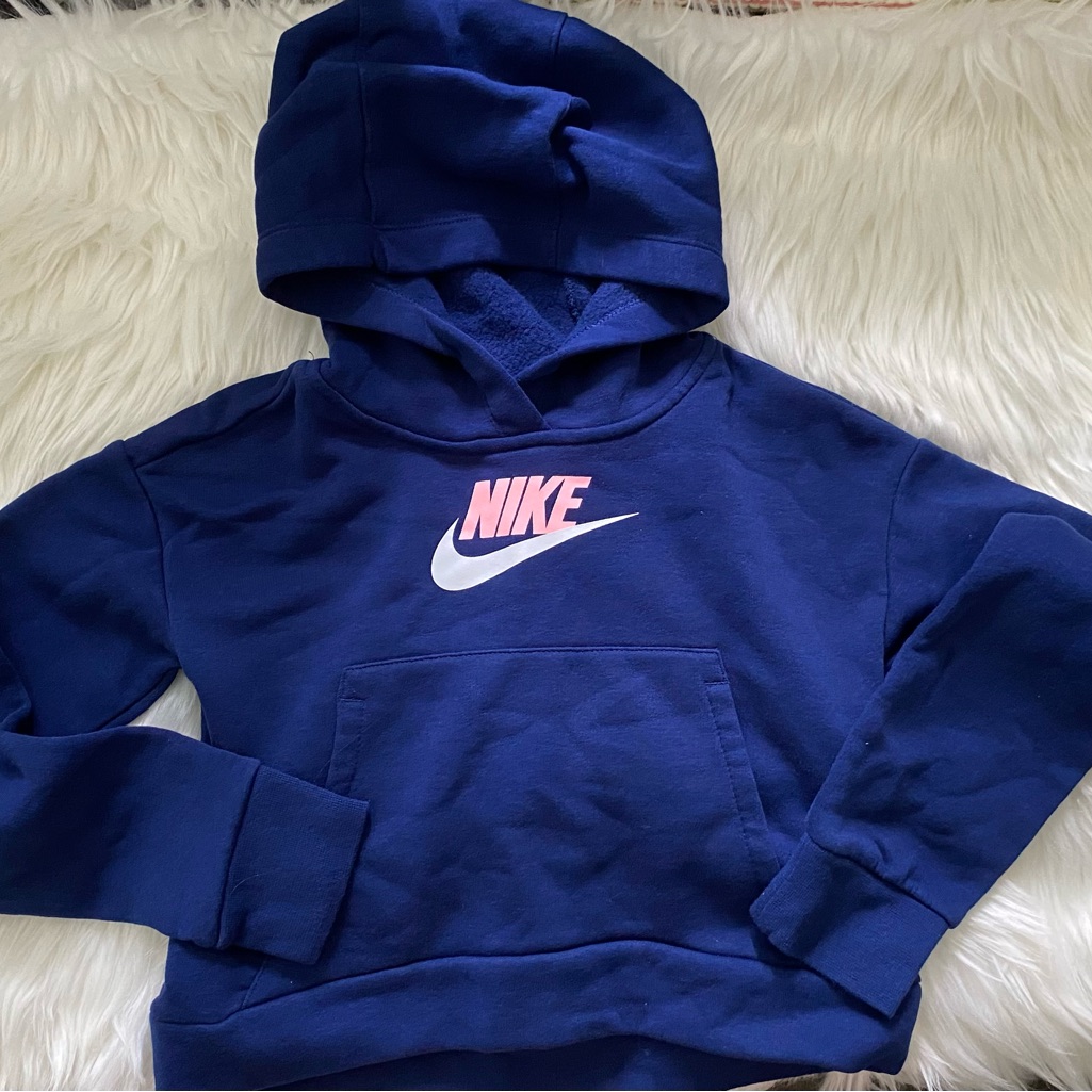 Nike Girls Blue Hoodie Pink Swoosh Size Small